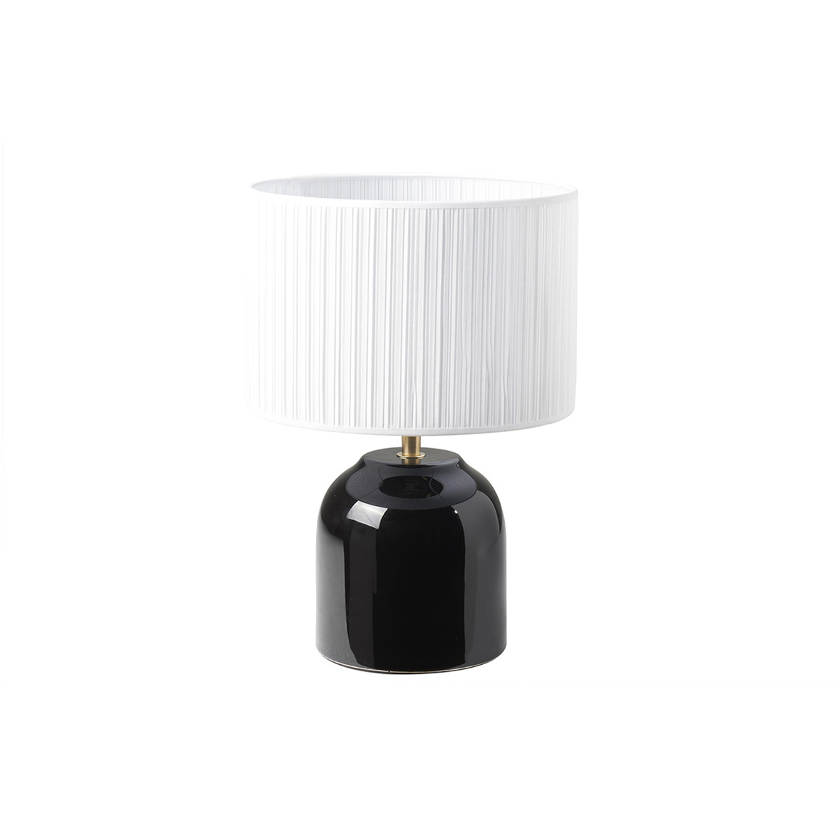Lámpara de mesa negra de cerámica brillante con pantalla de tela plisada blanca 35 cm PIEGA