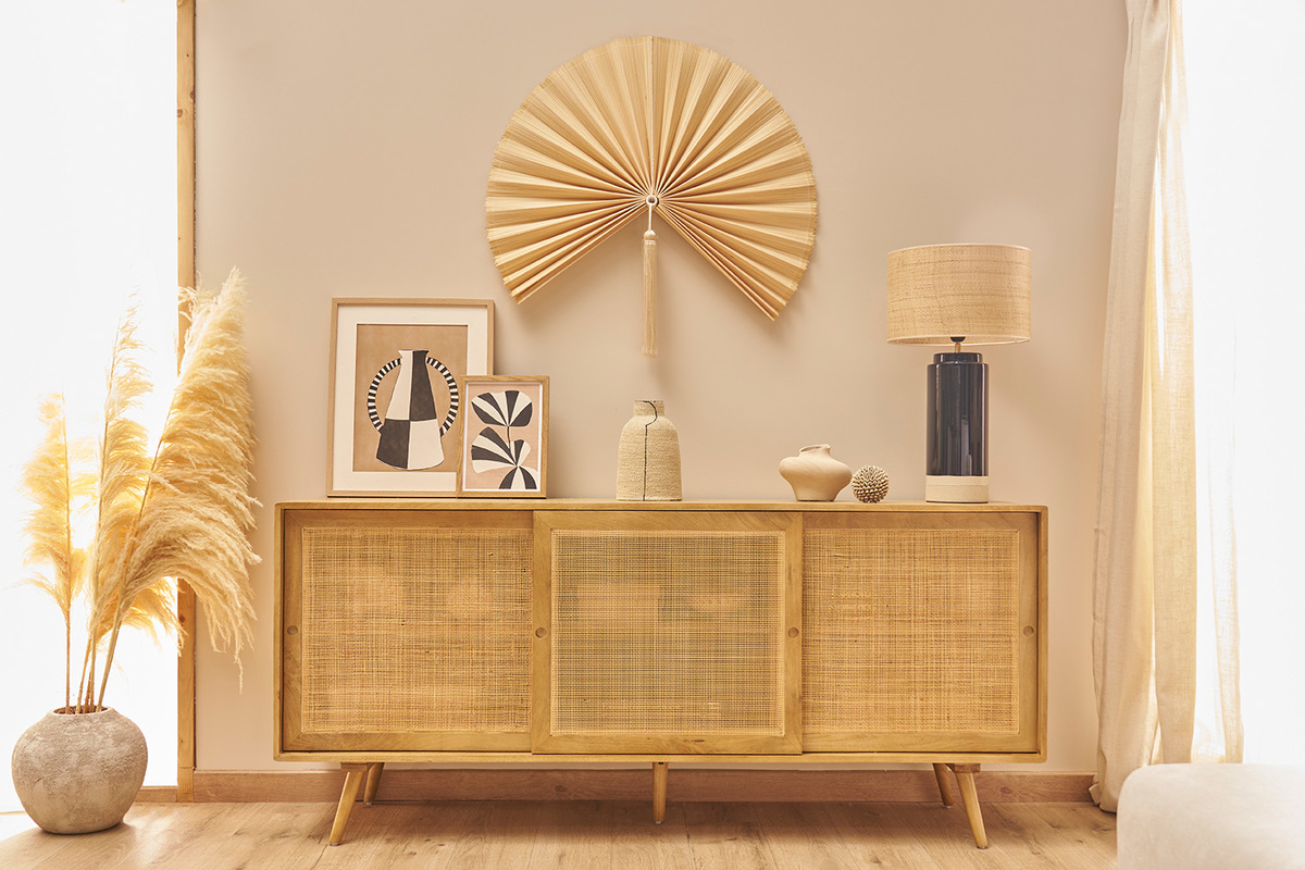 Lmpara de mesa negra de cermica y pantalla de rabane H64 cm MAJES