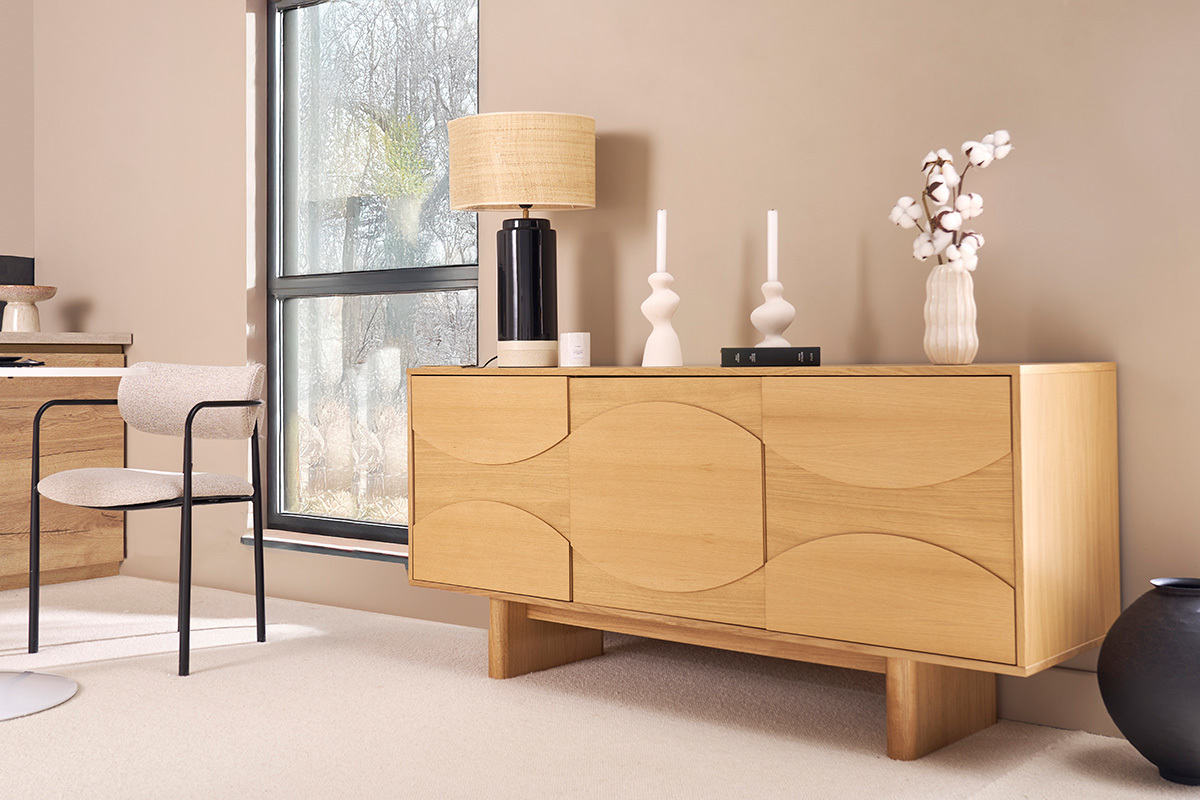 Lmpara de mesa negra de cermica y pantalla de rabane H64 cm MAJES