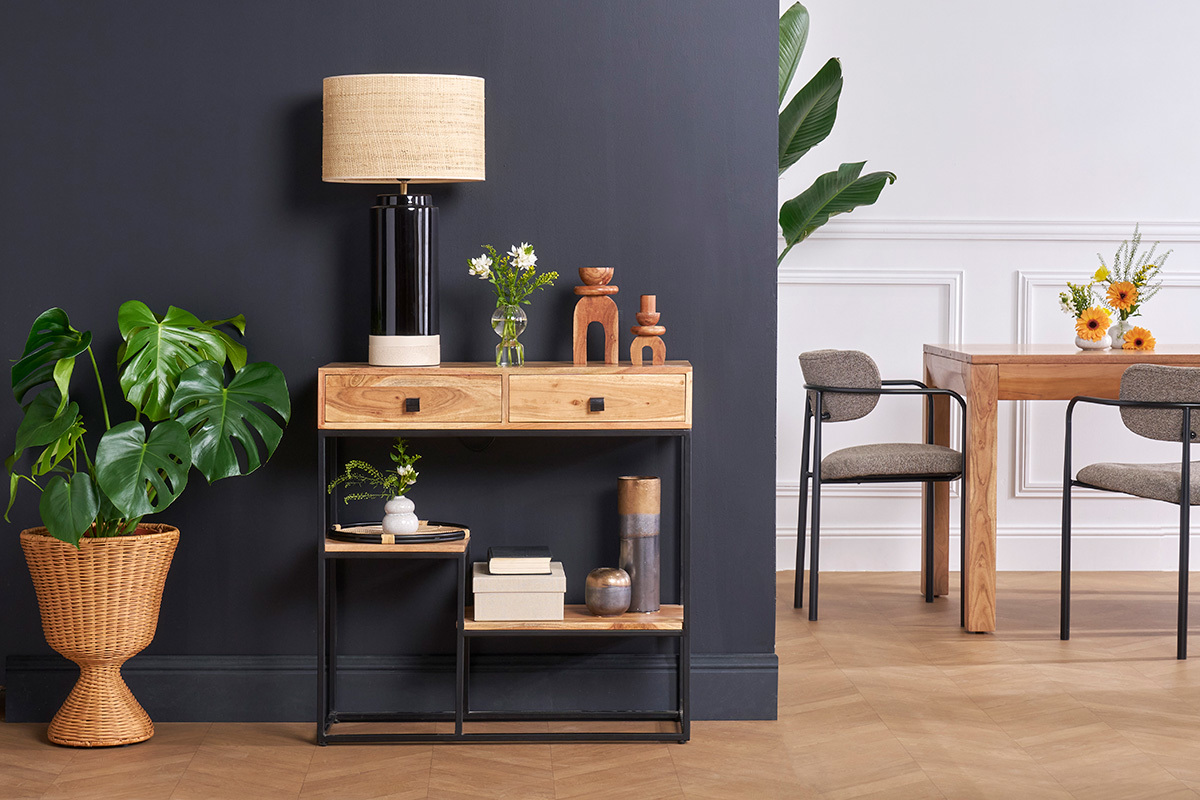 Lmpara de mesa negra de cermica y pantalla de rabane H64 cm MAJES
