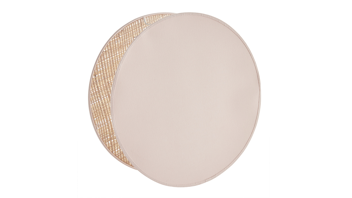 Lmpara de mesa redonda de doble material tela rosa claro y rafia natural 35 cm VERSO