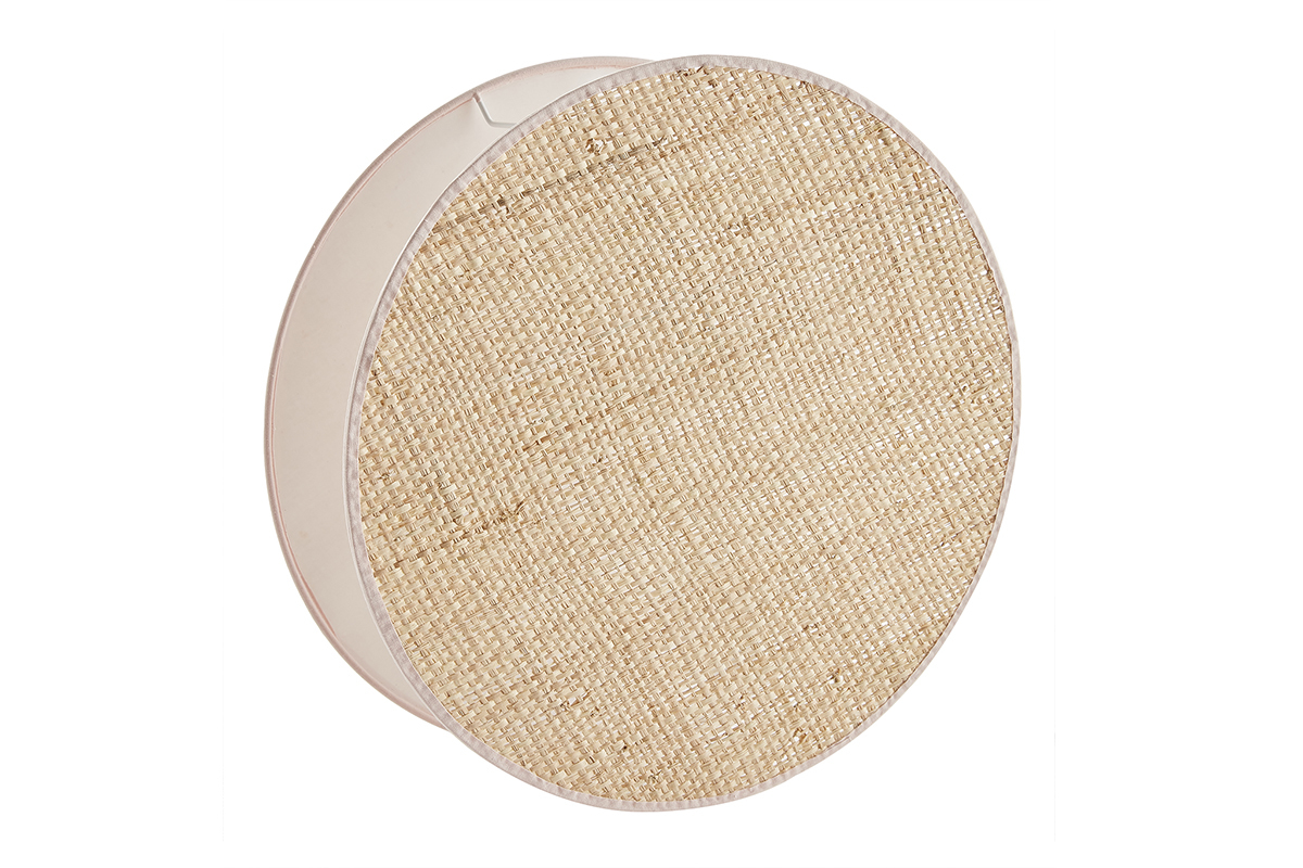 Lmpara de mesa redonda de doble material tela rosa claro y rafia natural 35 cm VERSO