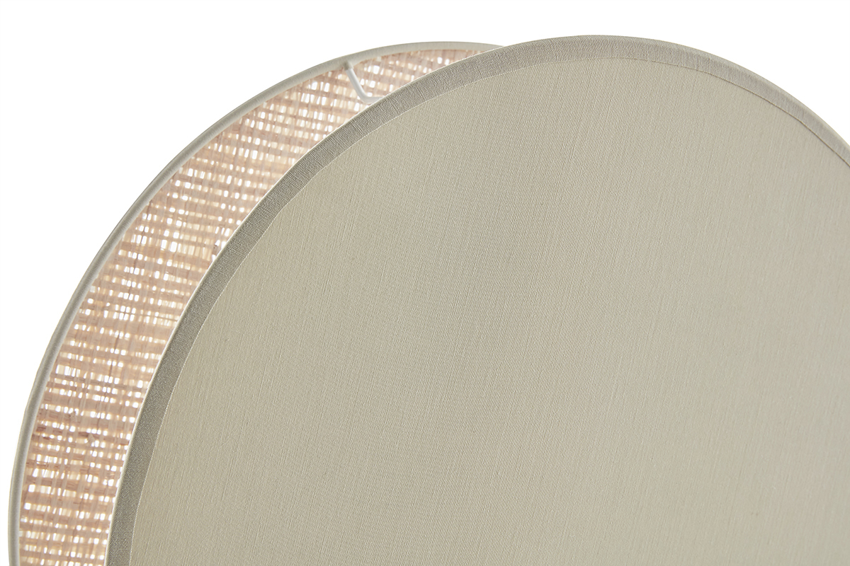 Lmpara de mesa redonda de doble material tela verde salvia y rafia natural 35 cm VERSO