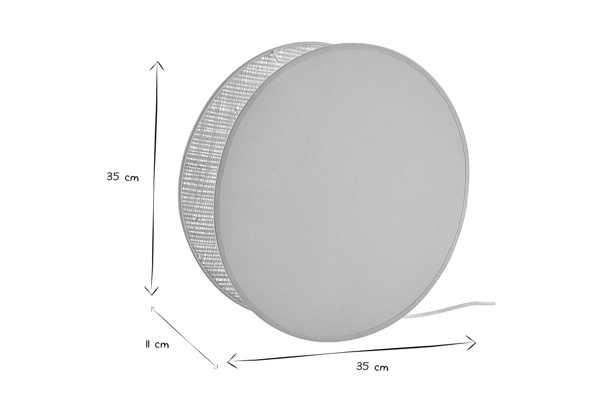 Lmpara de mesa redonda de doble material tela verde salvia y rafia natural 35 cm VERSO