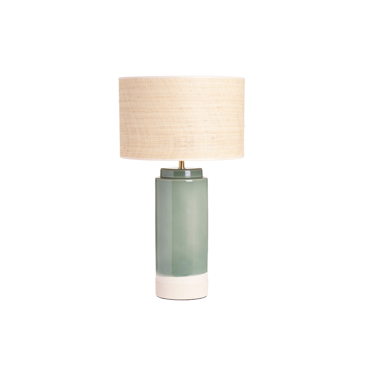 Lámpara de mesa verde de cerámica y pantalla de rafia H64 cm MAJES