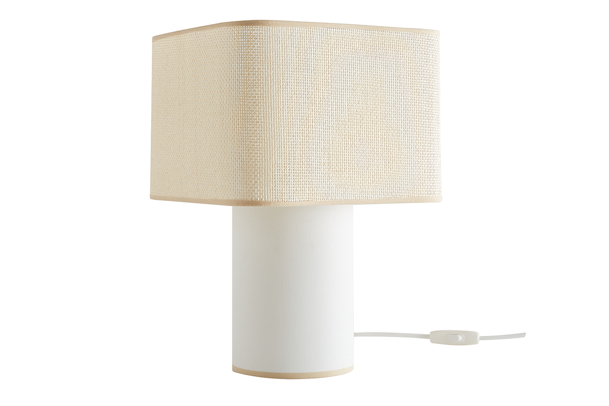 Lmpara de mesa vintage de algodn crudo con pantalla de papel tejido 36 CUBO