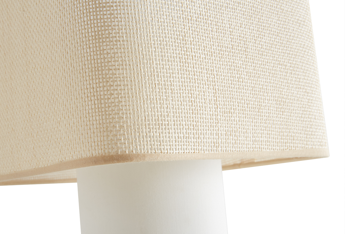 Lmpara de mesa vintage de algodn crudo con pantalla de papel tejido 36 CUBO