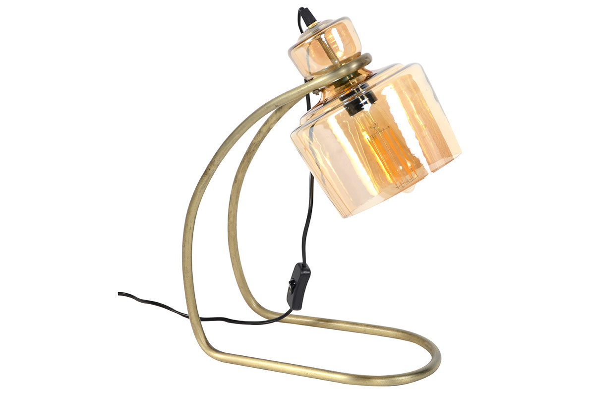 Lmpara de mesa vintage en metal y cristal color mbar LOGGIA