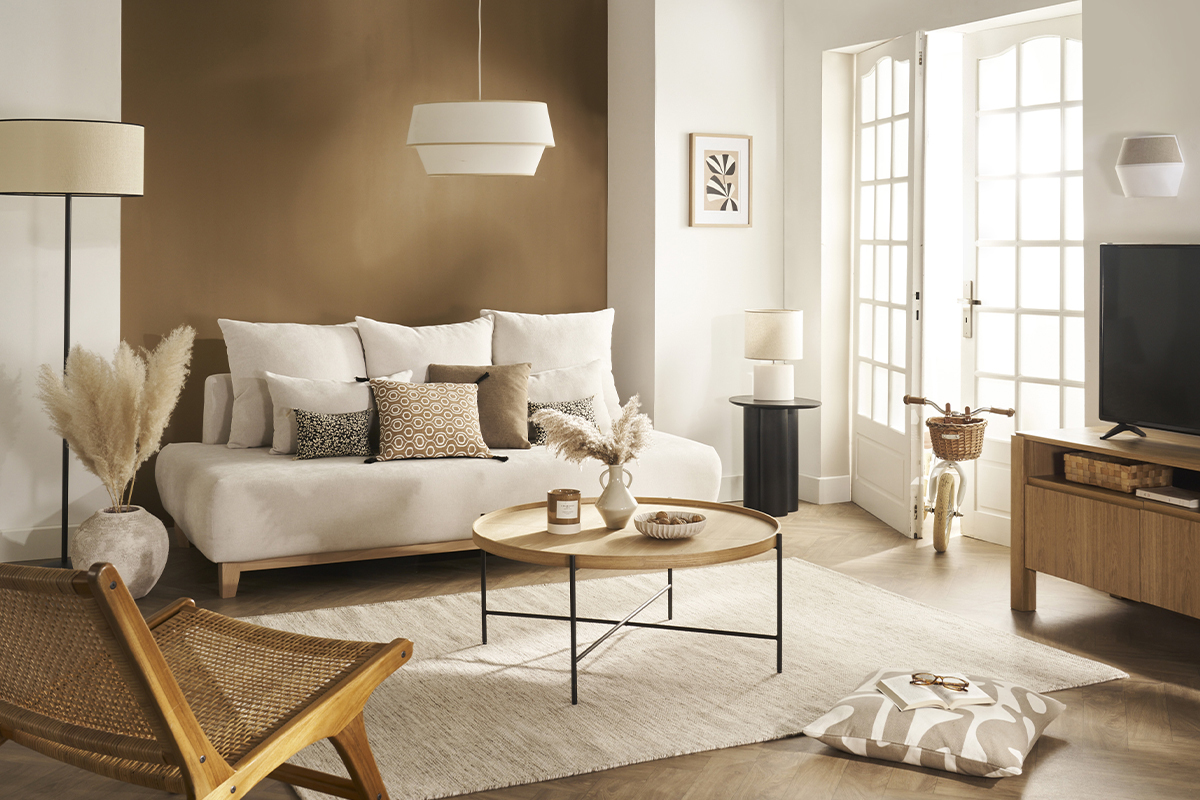 Lmpara de pared de algodn blanco y lino natural CONIE