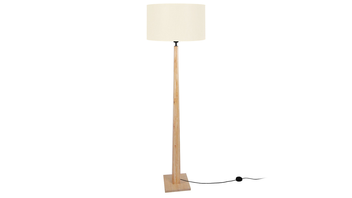 Lámpara de pie color crudo con pata de madera NIDRA