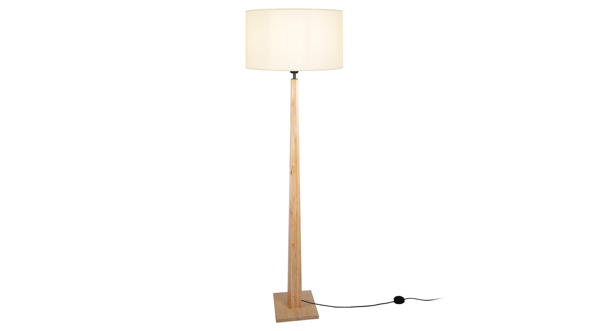 Lámpara de pie color crudo con pata de madera NIDRA