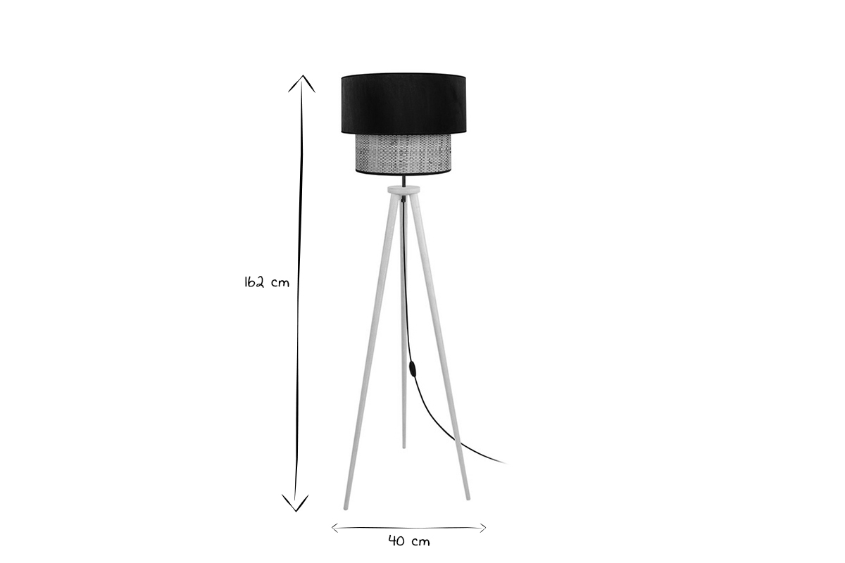 Lmpara de pie de yute y terciopelo negro 40cm de dim. CHILL