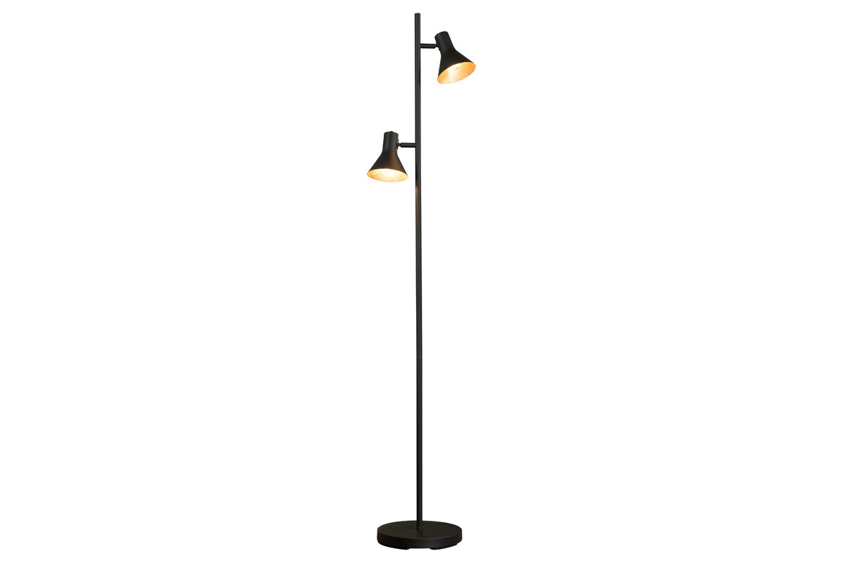 Lmpara de pie en metal negro mate e interior dorado DUO