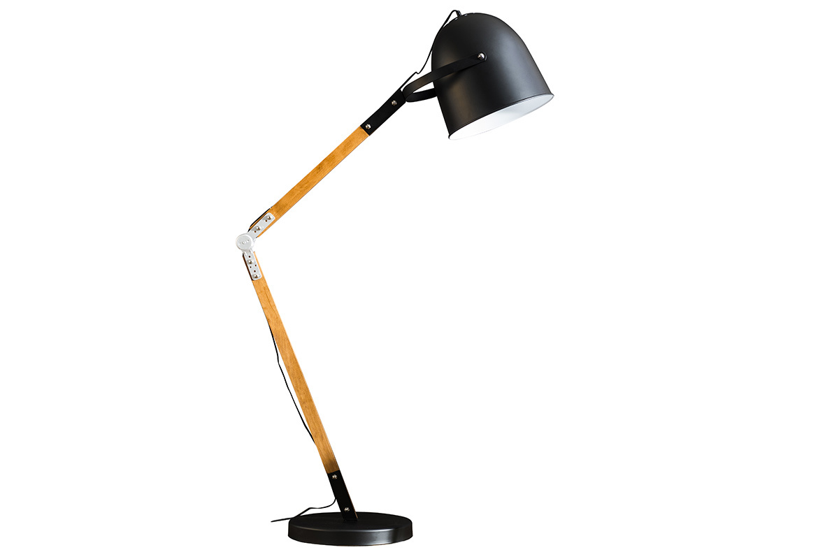 Lmpara de pie en metal negro y madera GABY