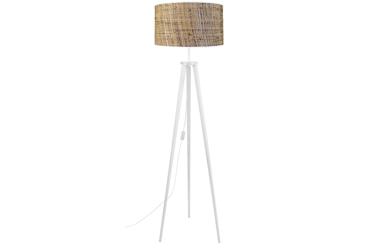 Lmpara de pie en yute y madera maciza blanca JUTA