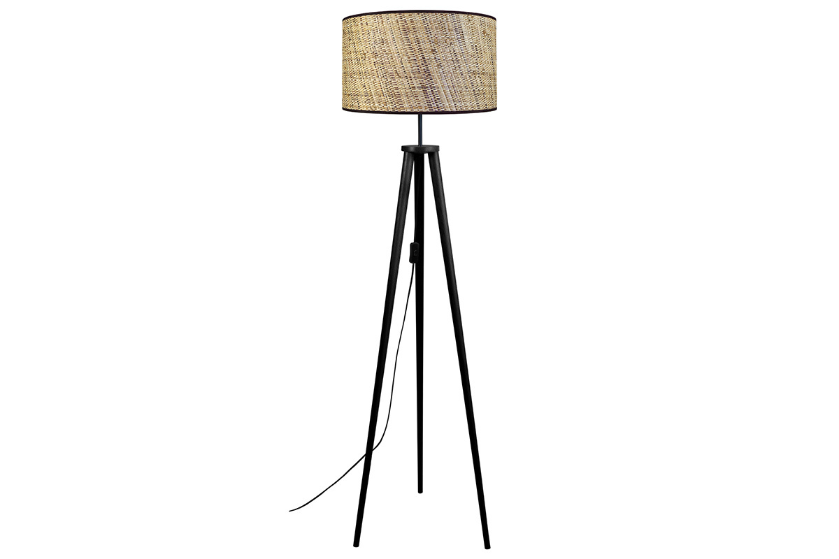Lmpara de pie en yute y madera maciza negra JUTA