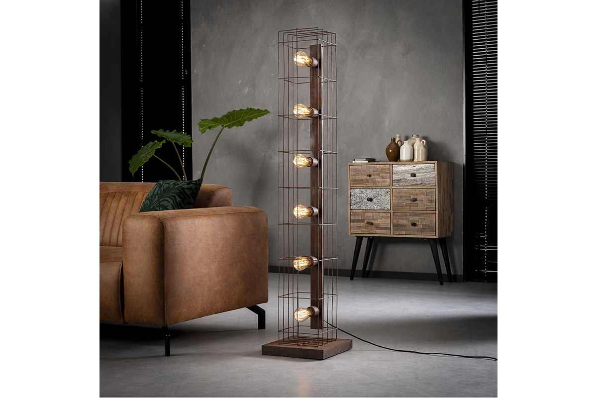 Lmpara de pie industrial en metal marrn envejecido RUST