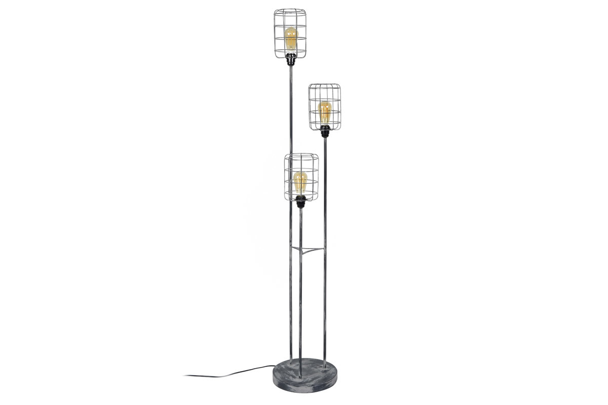 Lmpara de pie industrial metal gris envejecido 3 bombillas LOFT