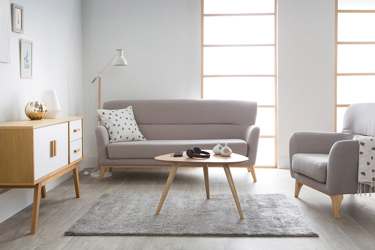 L�mpara de pie moderna articulada madera y acero blanca MANIA