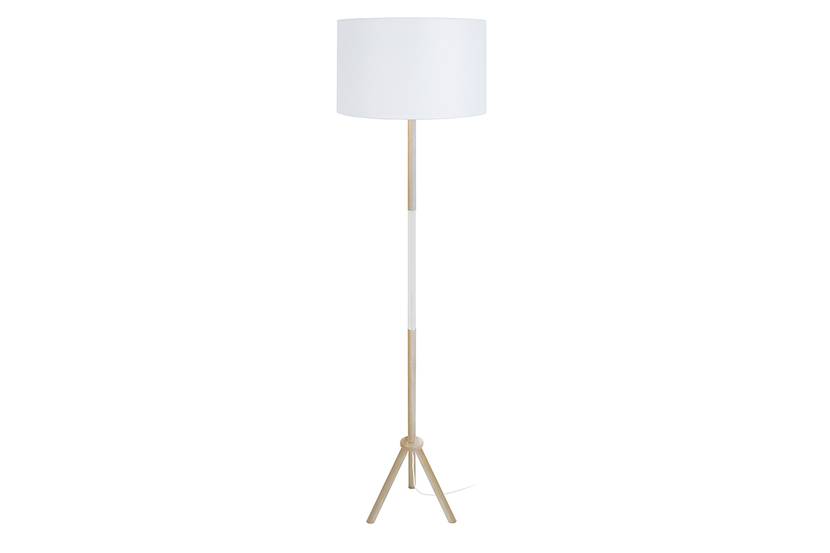 Lmpara de pie moderna trpode madera blanca ELIOT