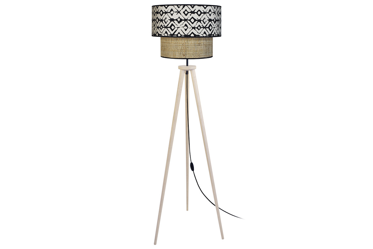 Lmpara de pie yute y tejido estampado negro y beige ZAZA