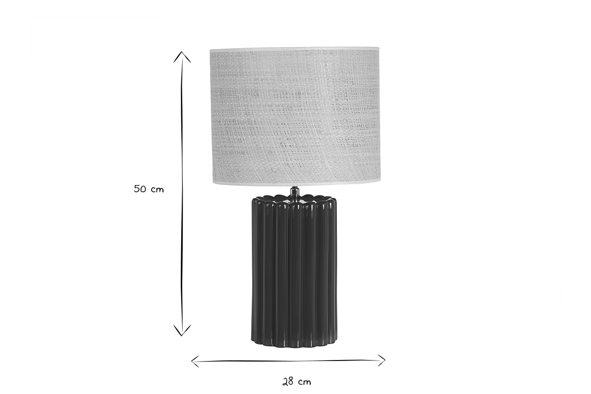 Dimensiones de la l�mpara CANELLA: altura 50 cm, ancho 28 cm, en negro y blanco.