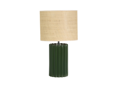 L&aacute;mpara de sobremesa de cer&aacute;mica esmaltada verde oscuro y pantalla de rafia H50 cm CANELLA