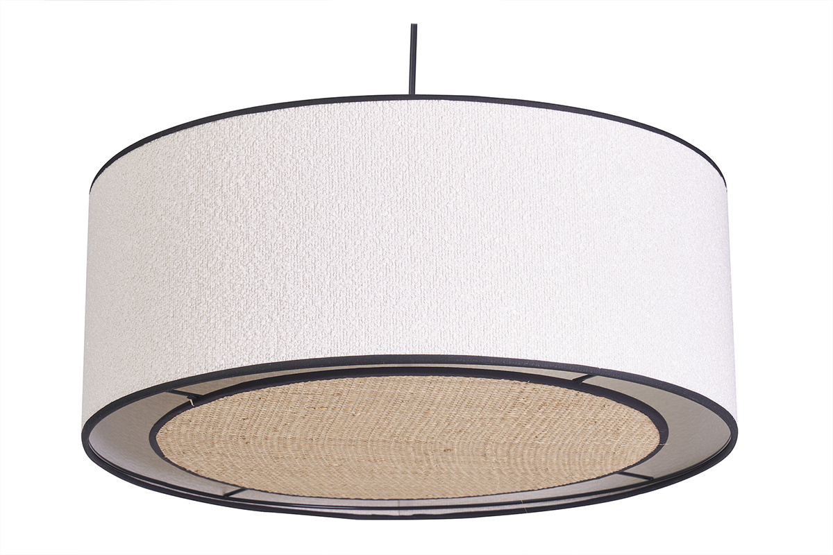 Lmpara de techo cilndrica de borreguillo blanco y rafia natural 50 cm TRAVES