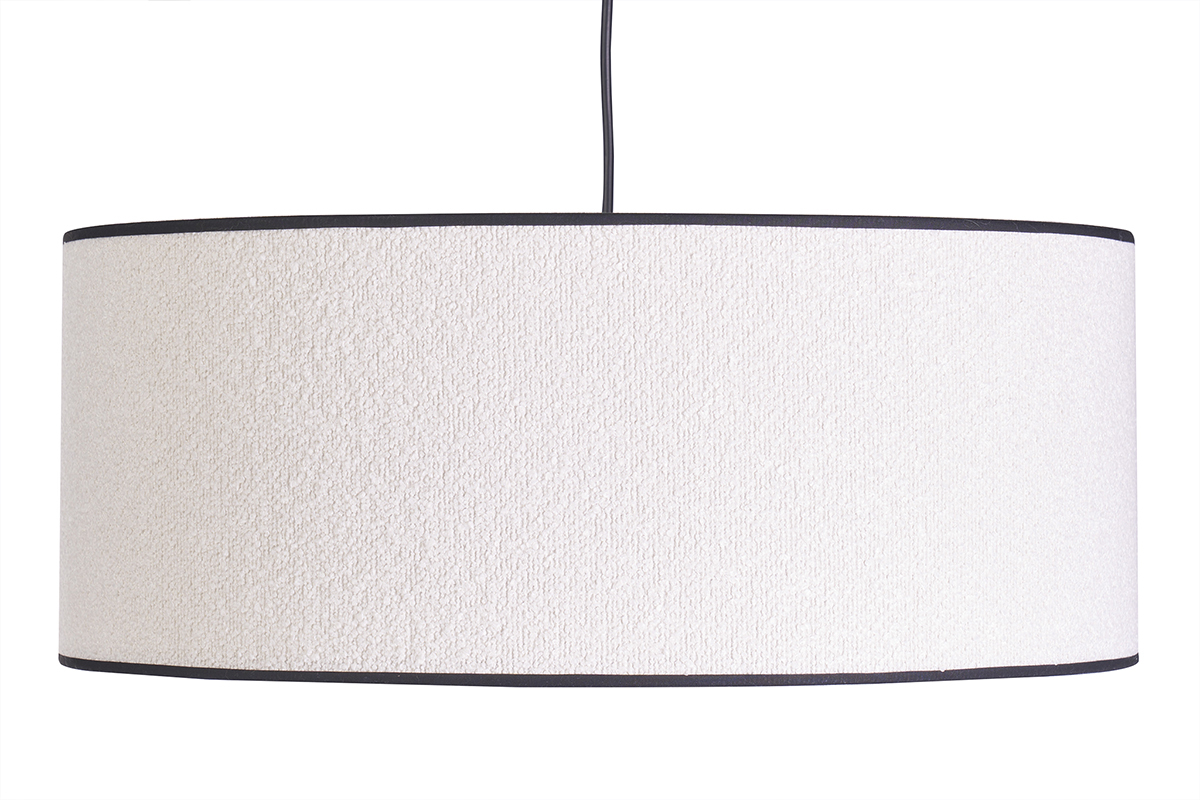 Lmpara de techo cilndrica de borreguillo blanco y rafia natural 50 cm TRAVES