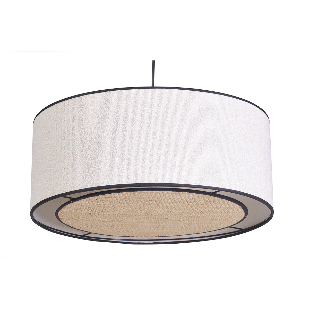 Lámpara de techo cilíndrica de borreguillo blanco y rafia natural 50 cm TRAVES