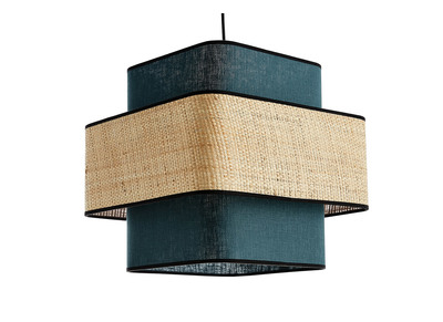 Lámpara de techo colgante de lino azul petróleo y rafia natural 35 cm TERA