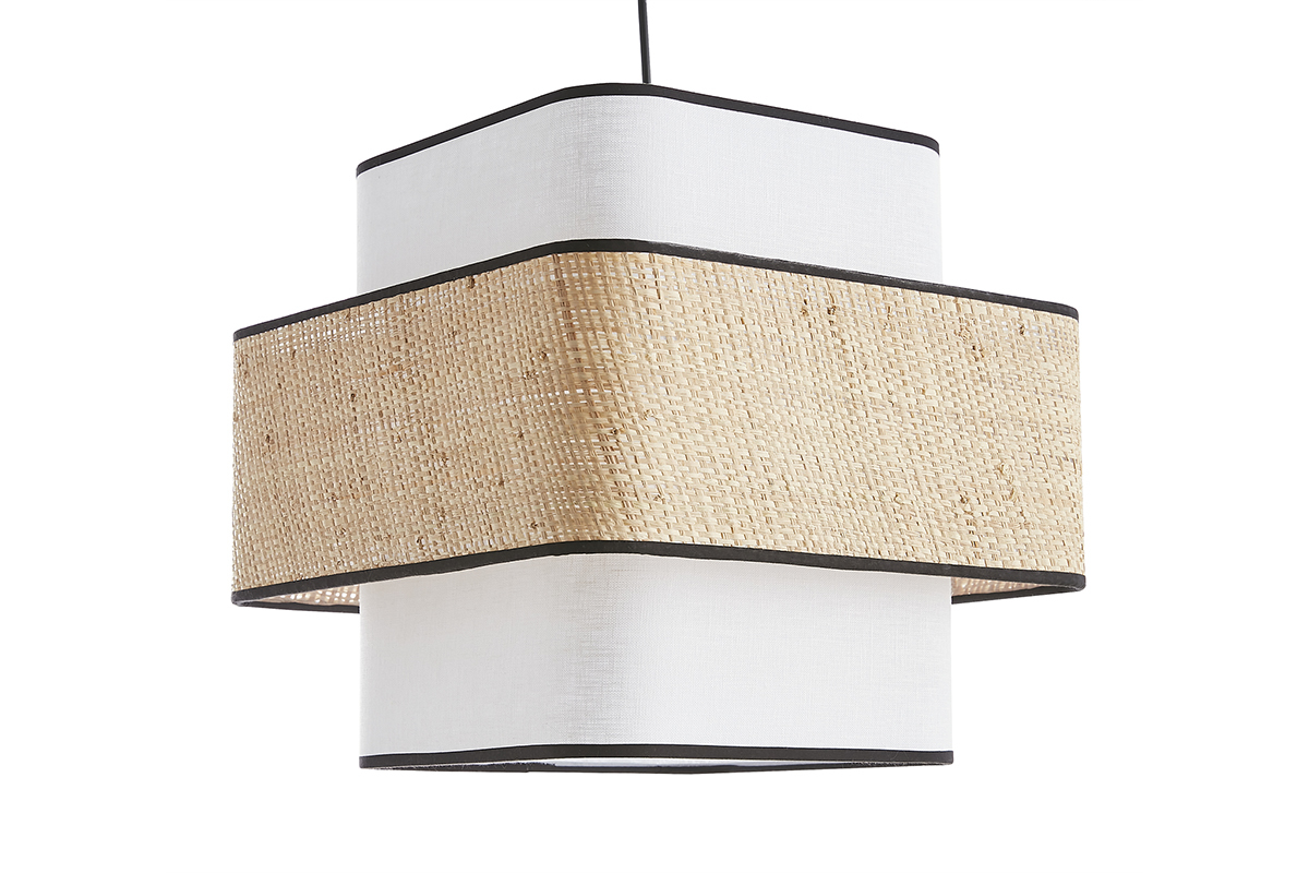 Lmpara de techo colgante de lino blanco y rafia natural 35 cm TERA
