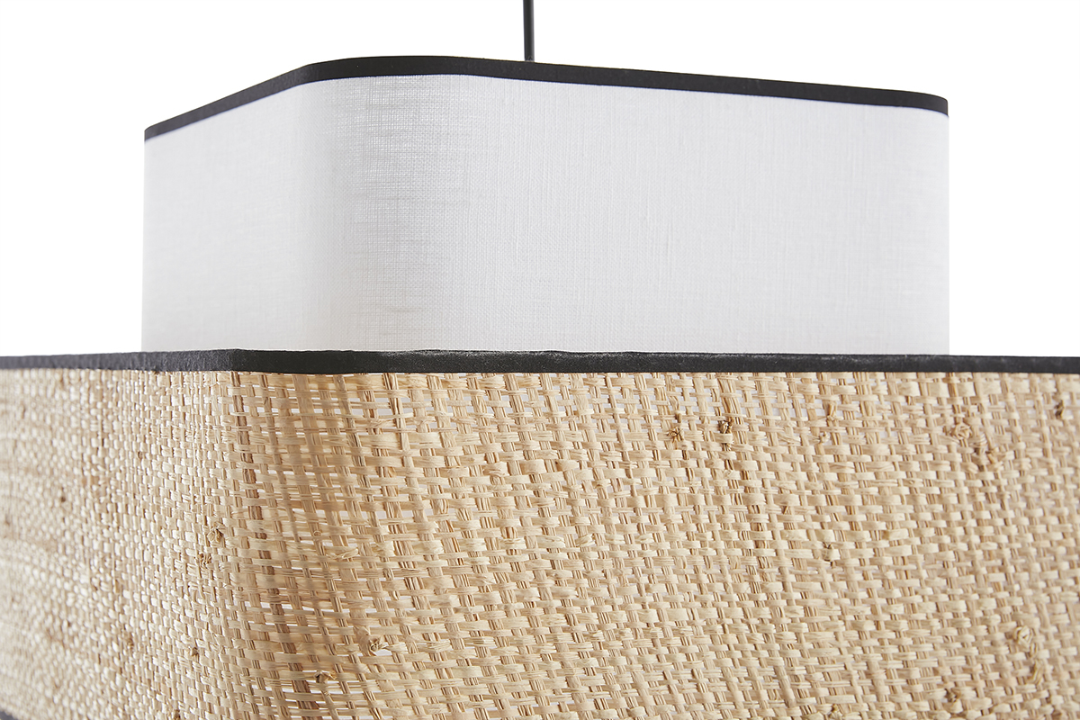 Lmpara de techo colgante de lino blanco y rafia natural 35 cm TERA