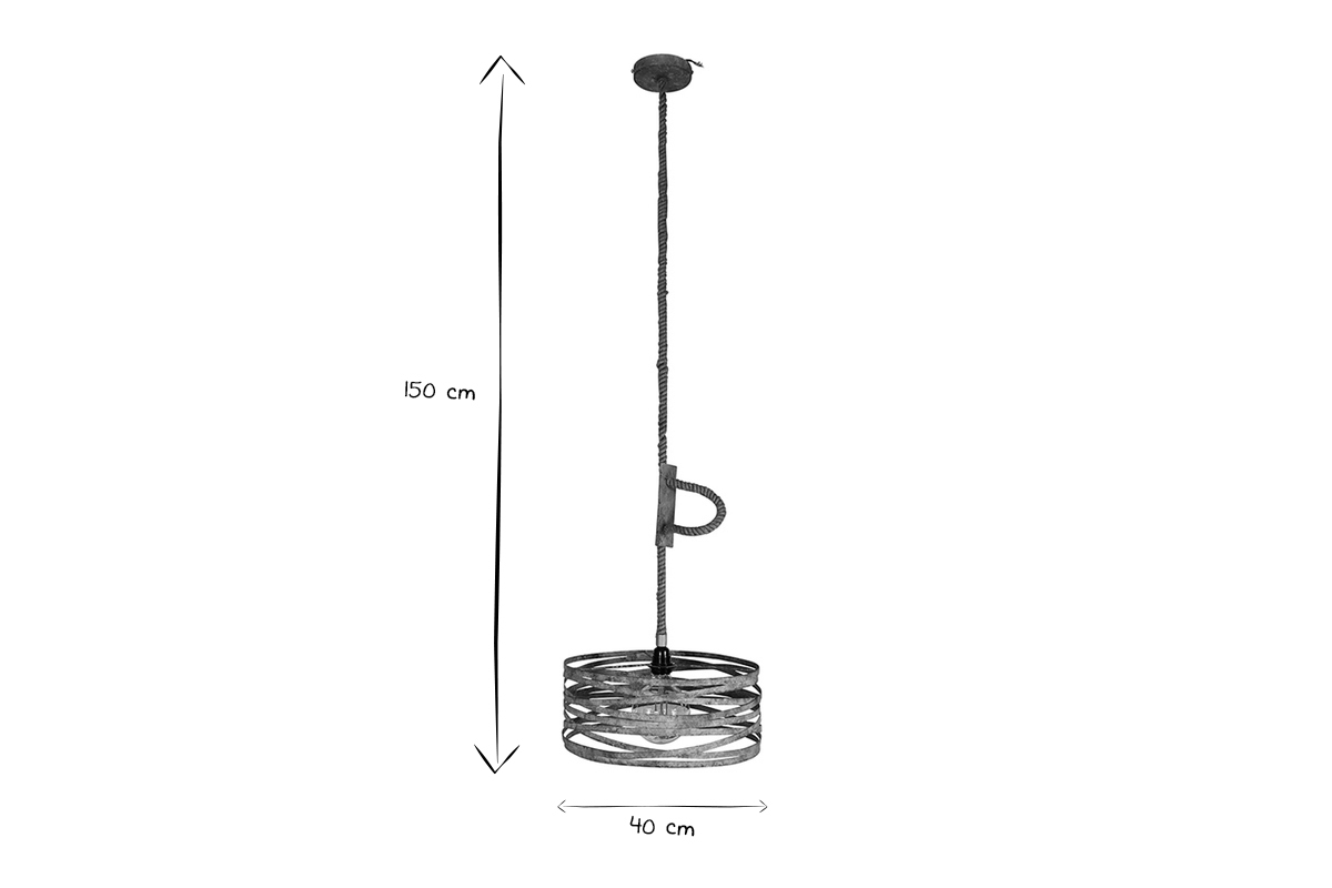 Lmpara de techo con cuerda en zinc envejecido ROPE