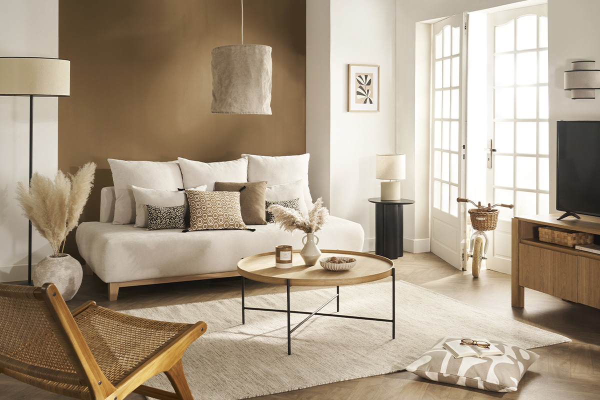 Lmpara de techo con pantalla de lino suave 35cm dim. beige HAO