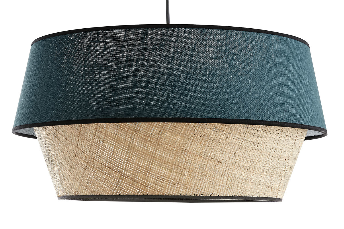 Lmpara de techo de diseo doble material lino azul y rafia natural 45 cm SENSA