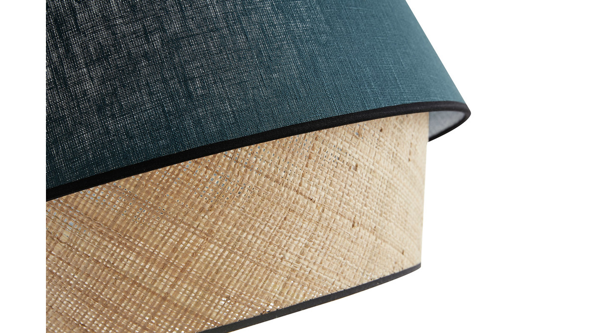 Lmpara de techo de diseo doble material lino azul y rafia natural 45 cm SENSA