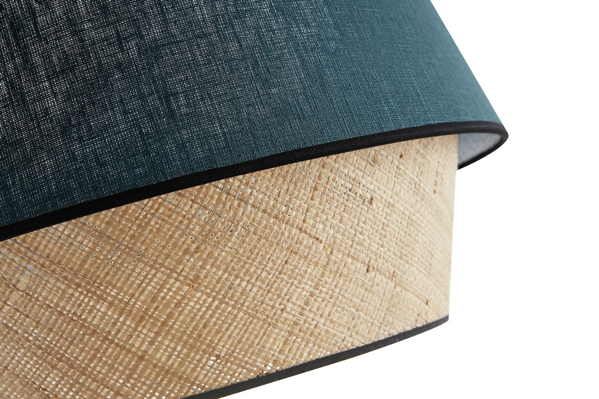 Lmpara de techo de diseo doble material lino azul y rafia natural 45 cm SENSA