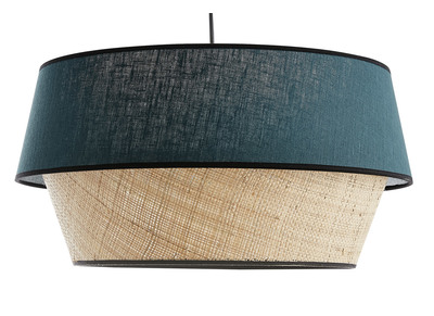 Lámpara de techo de diseño doble material lino azul y rafia natural 45 cm SENSA