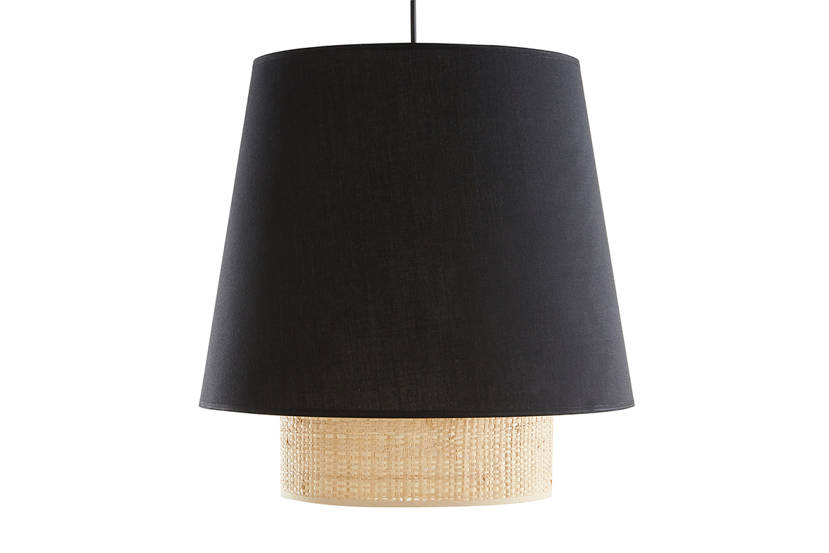 Lmpara de techo de doble material con algodn negro y rafia 40cm JUME