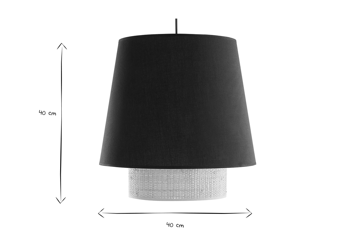 Lmpara de techo de doble material con algodn negro y rafia 40cm JUME