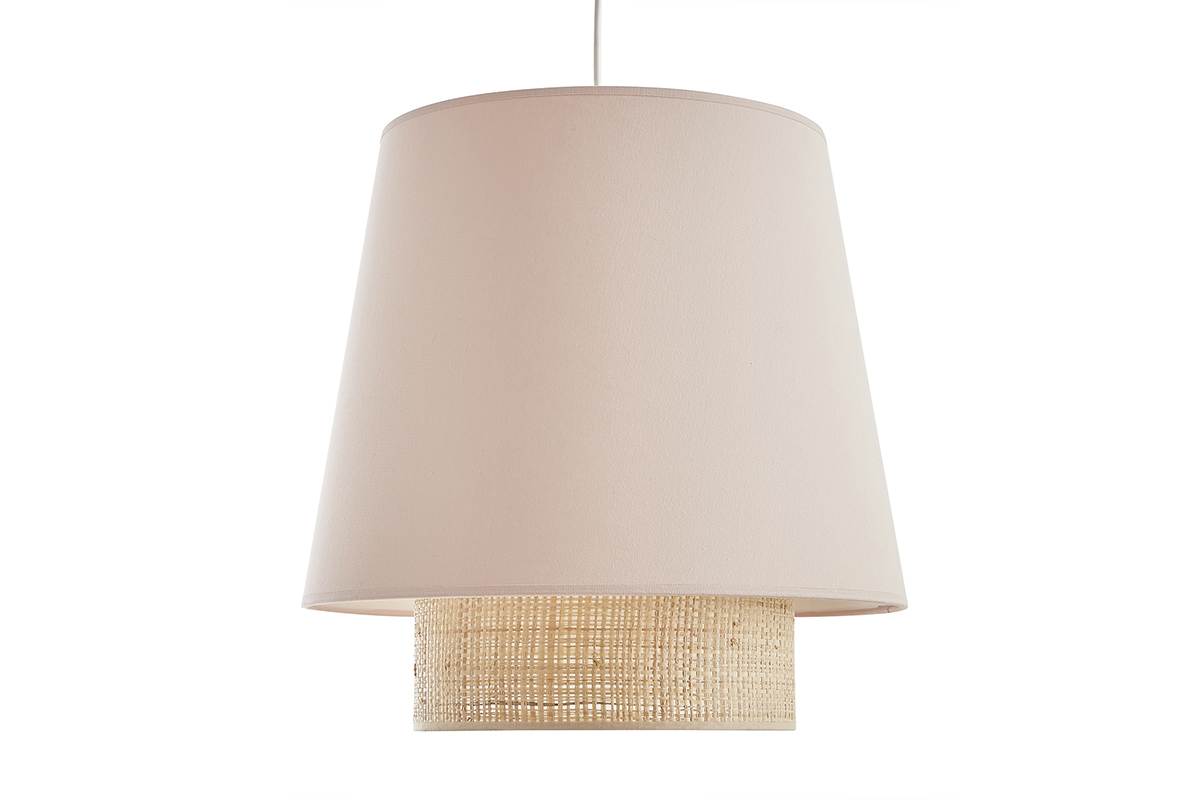 Lmpara de techo de doble material con algodn rosa y rafia 40 cm JUME