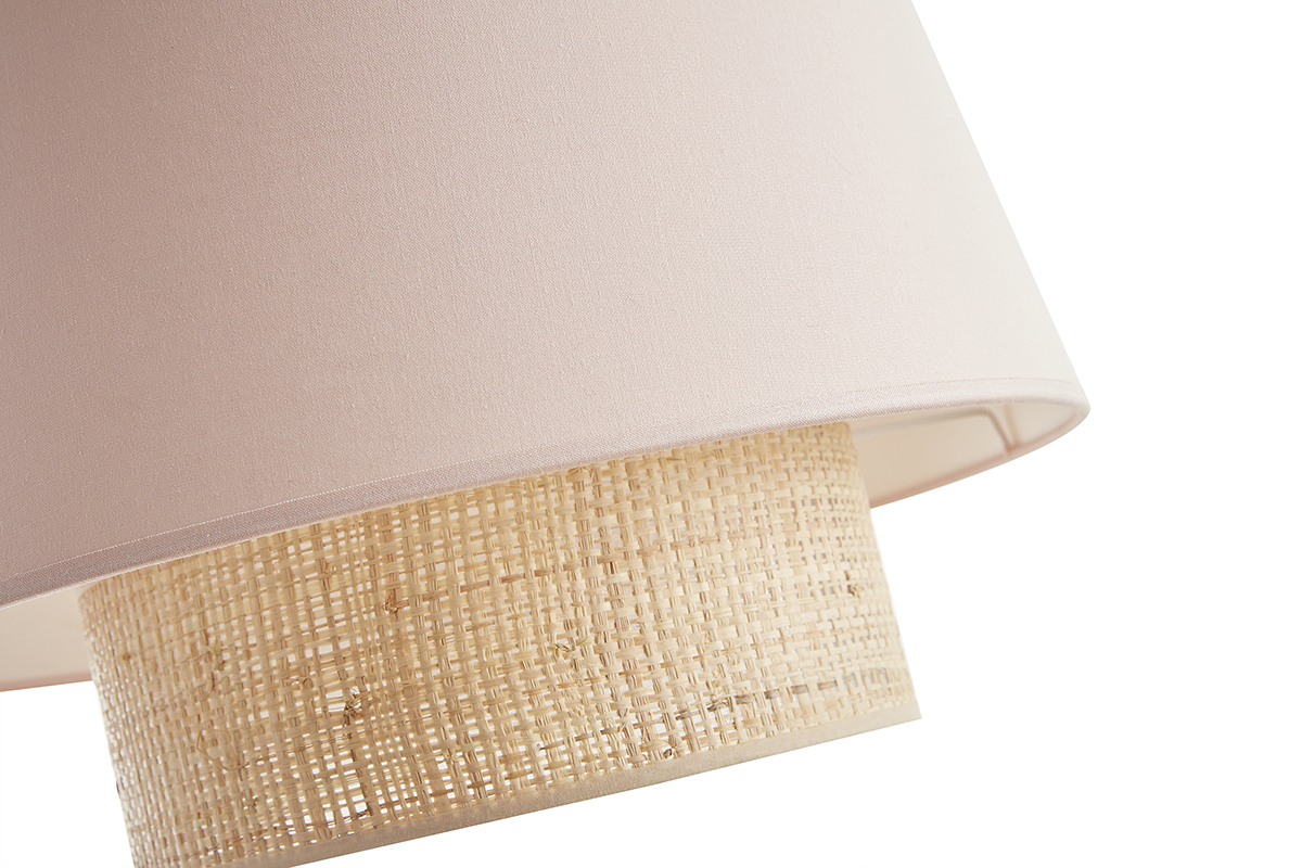 Lmpara de techo de doble material con algodn rosa y rafia 40 cm JUME