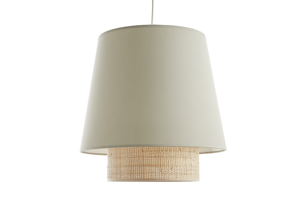 Lmpara de techo de doble material con algodn verde salvia y rafia 40 cm JUME