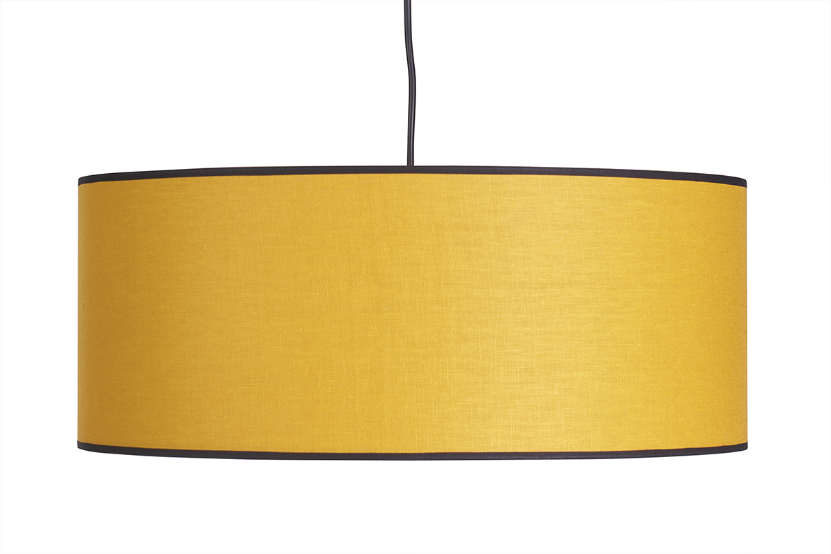 Lmpara de techo de lino amarillo mostaza y rafia 50cm de dim. TRAVES
