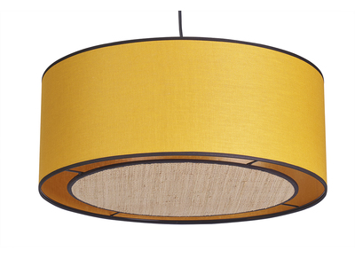 Lámpara de techo de lino amarillo mostaza y rafia 50 cm de diám. TRAVES