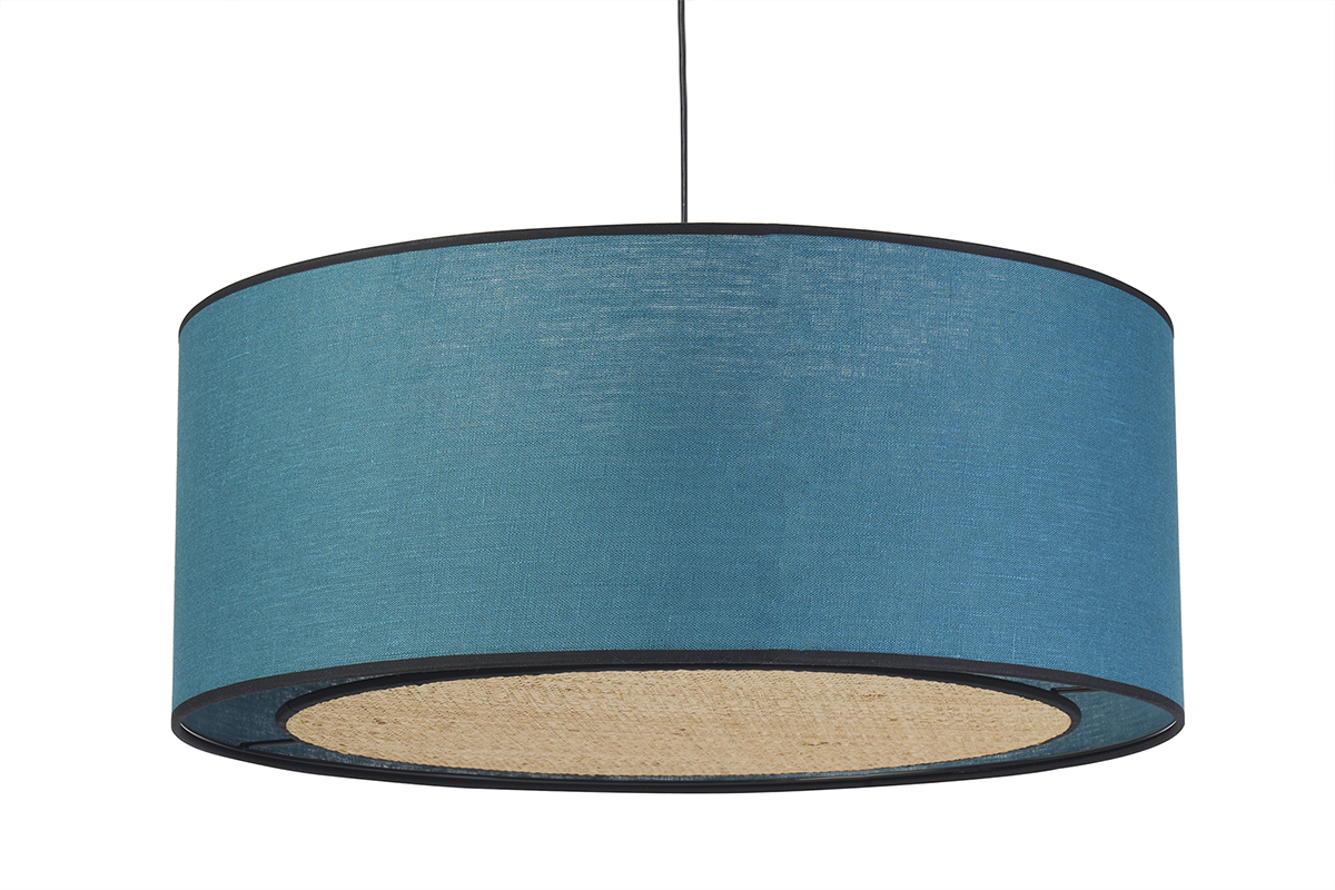 Lmpara de techo de lino azul pavo y rafia 50cm de dim. TRAVES