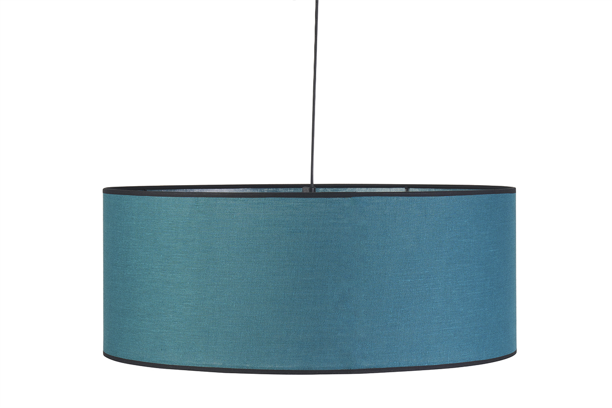 Lmpara de techo de lino azul pavo y rafia 50cm de dim. TRAVES