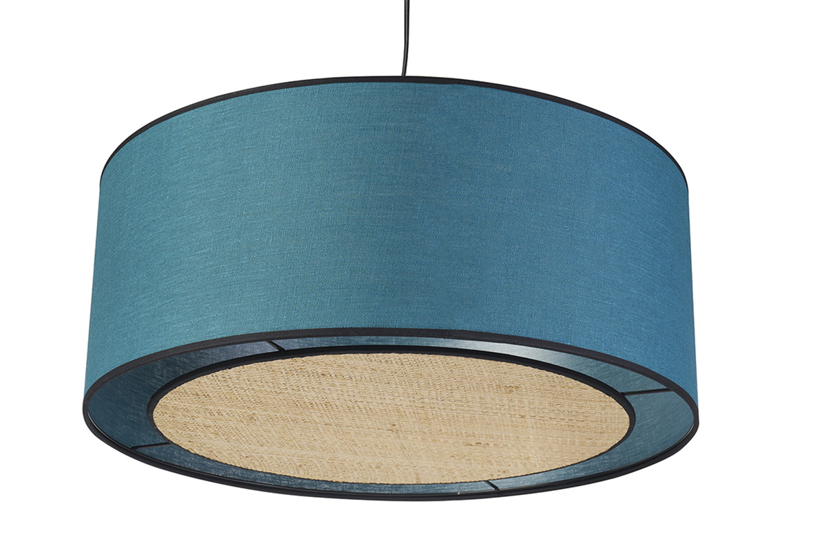 Lmpara de techo de lino azul pavo y rafia 50cm de dim. TRAVES