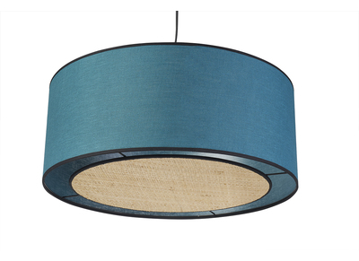Lámpara de techo de lino azul pavo y rafia 50 cm de diám. TRAVES